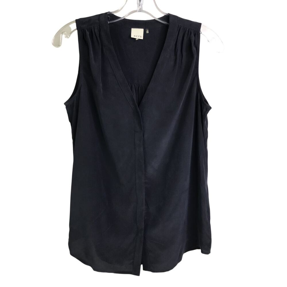 Ecru Top Womens‎ Size XS Black V-Neck Sleeveless Hidden Snap Front Minimalist